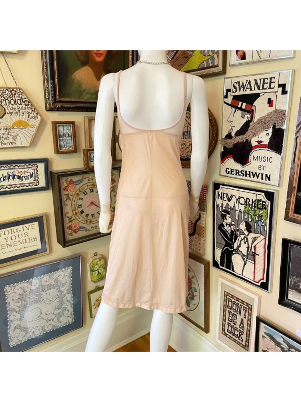 Vintage Formfit Rogers Beige Bra Top Knee Length Full Slip Size 32 Tall - Picture 4 of 6